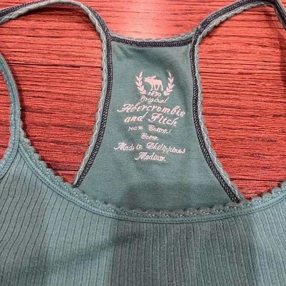 y2k abercrombie & fitch teal ribbed razor back tank top medium - Picture 4 of 8